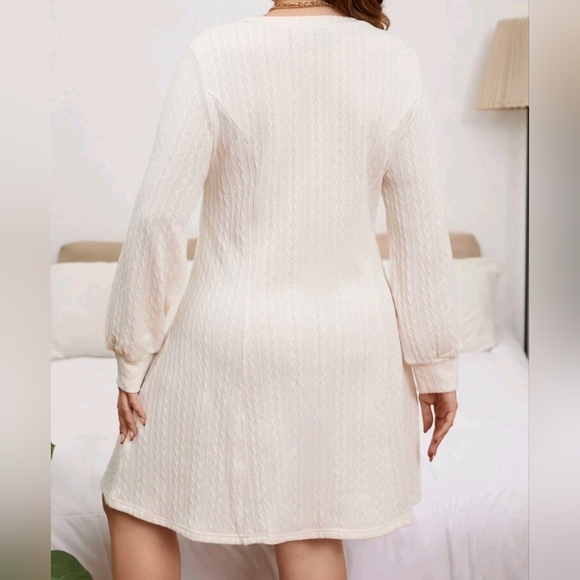 Apricot Solid Patterened Long Sleeve Dress - Picture 4 of 6